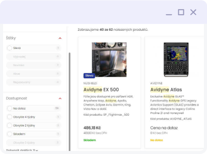 Screenshot webu Airteam s otevřeným Search Ready